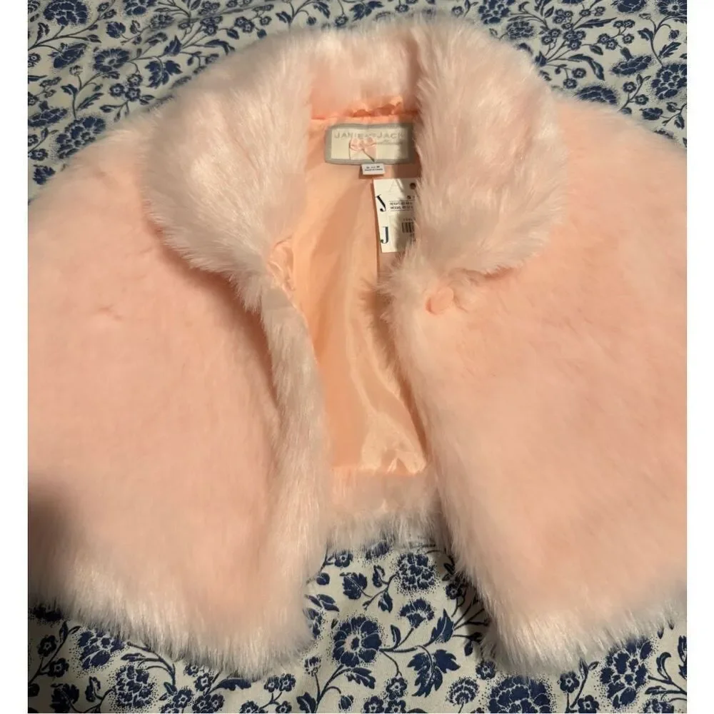 Janie and Jack NWT pink Faux fur cape little girl 5-6